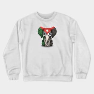 Baby Elephant with Glasses and Jordanian Flag Crewneck Sweatshirt